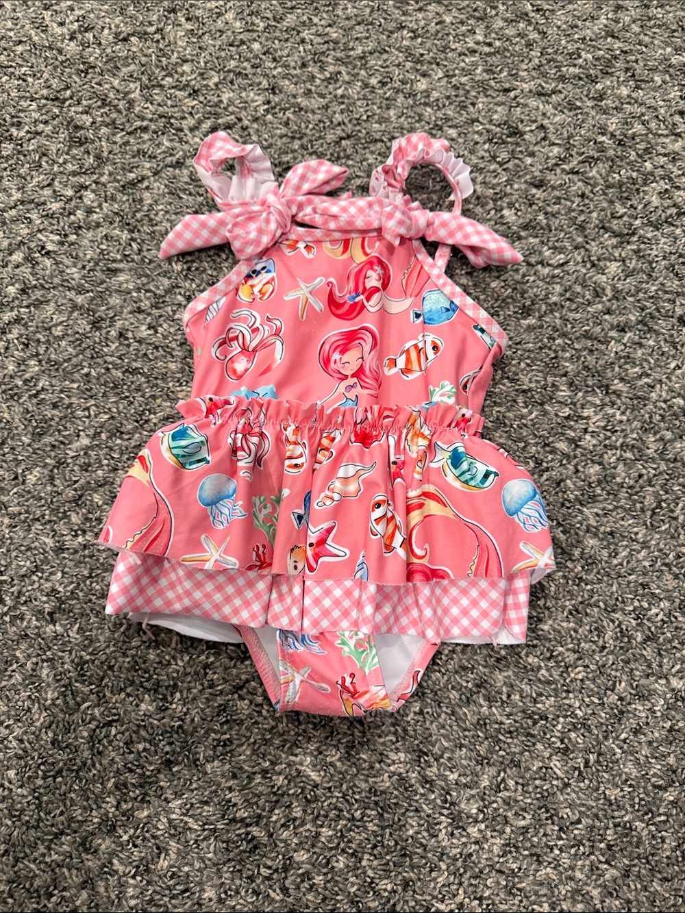 Marie Nicole 12-18 month Pink Mermaid Print Ruffle One-Piece Swimsuit